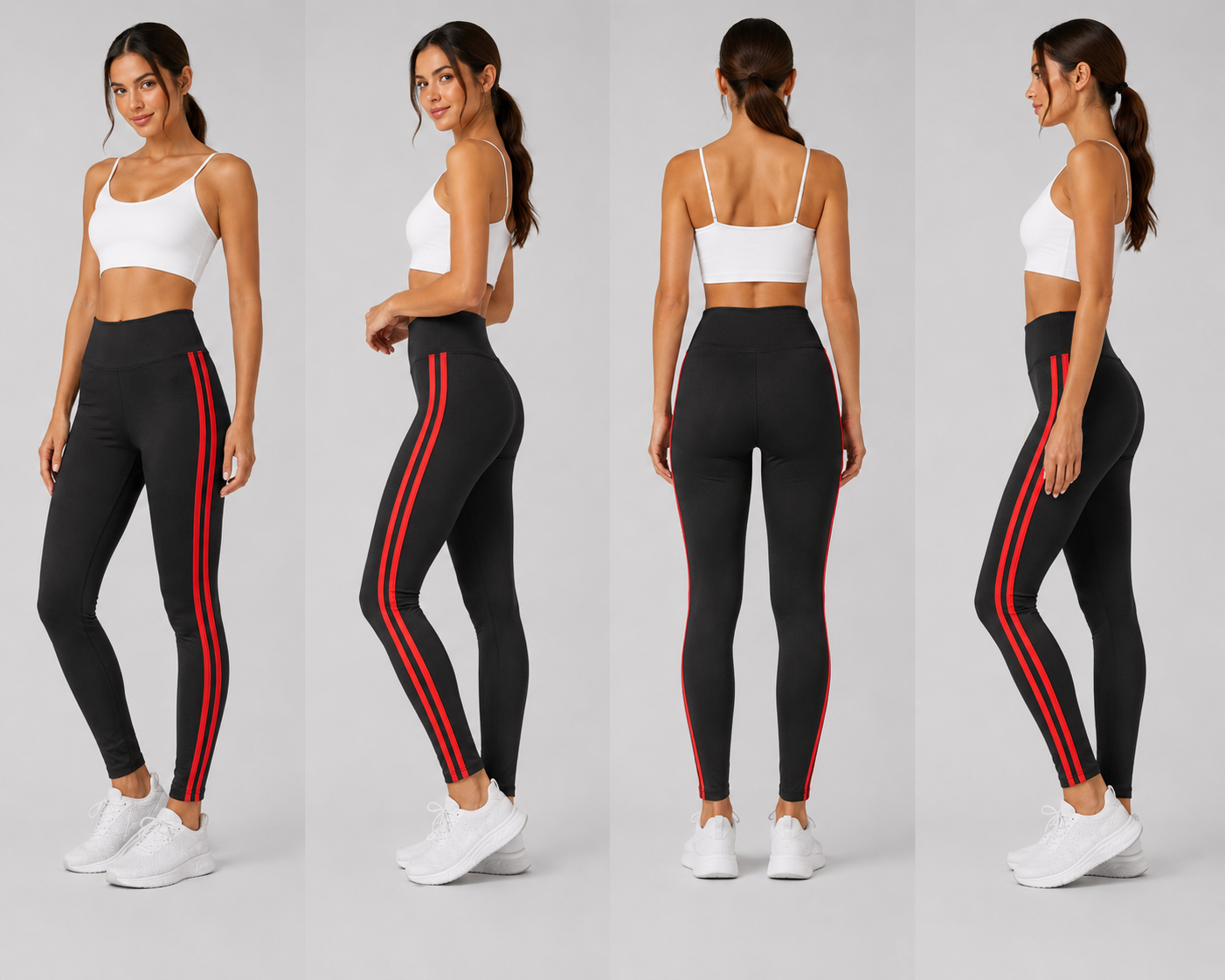 Black with red stripe high waisted leggings activewear gymwear 