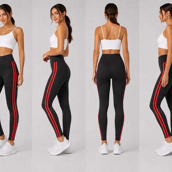 Ladies High Waisted Leggings (Black/Red)
