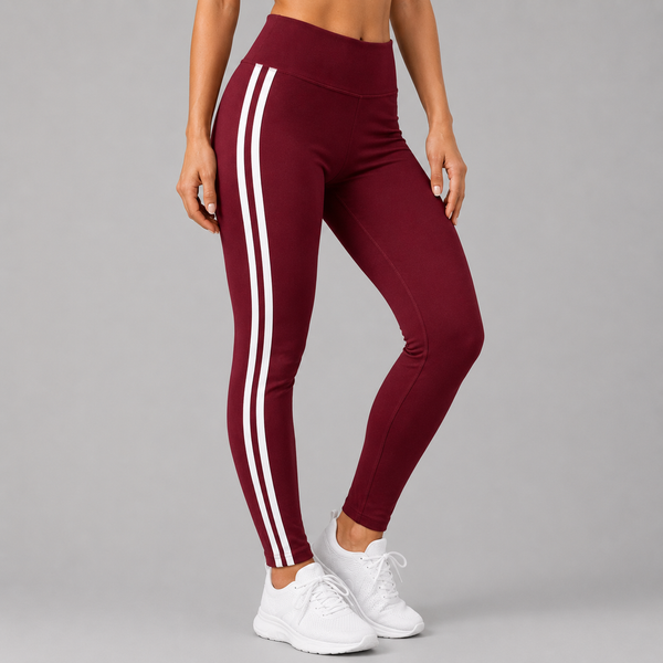 Ladies High Waisted Leggings (Burgundy)