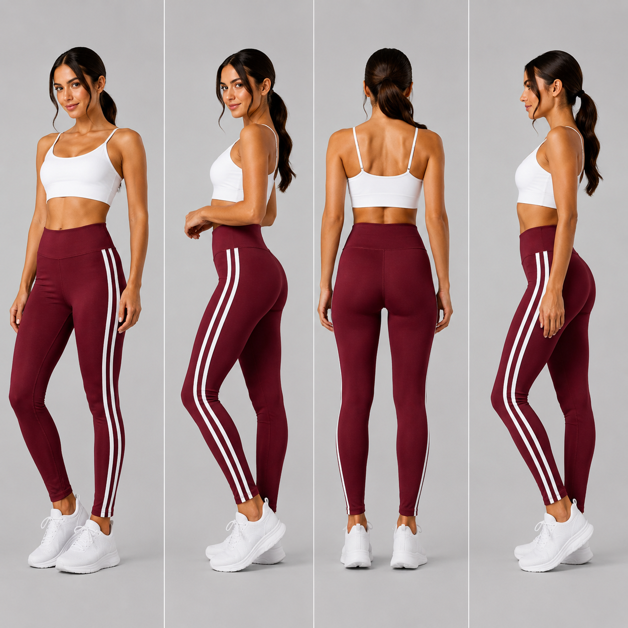 Burgundy with white stripe high waisted leggings activewear gymwear 