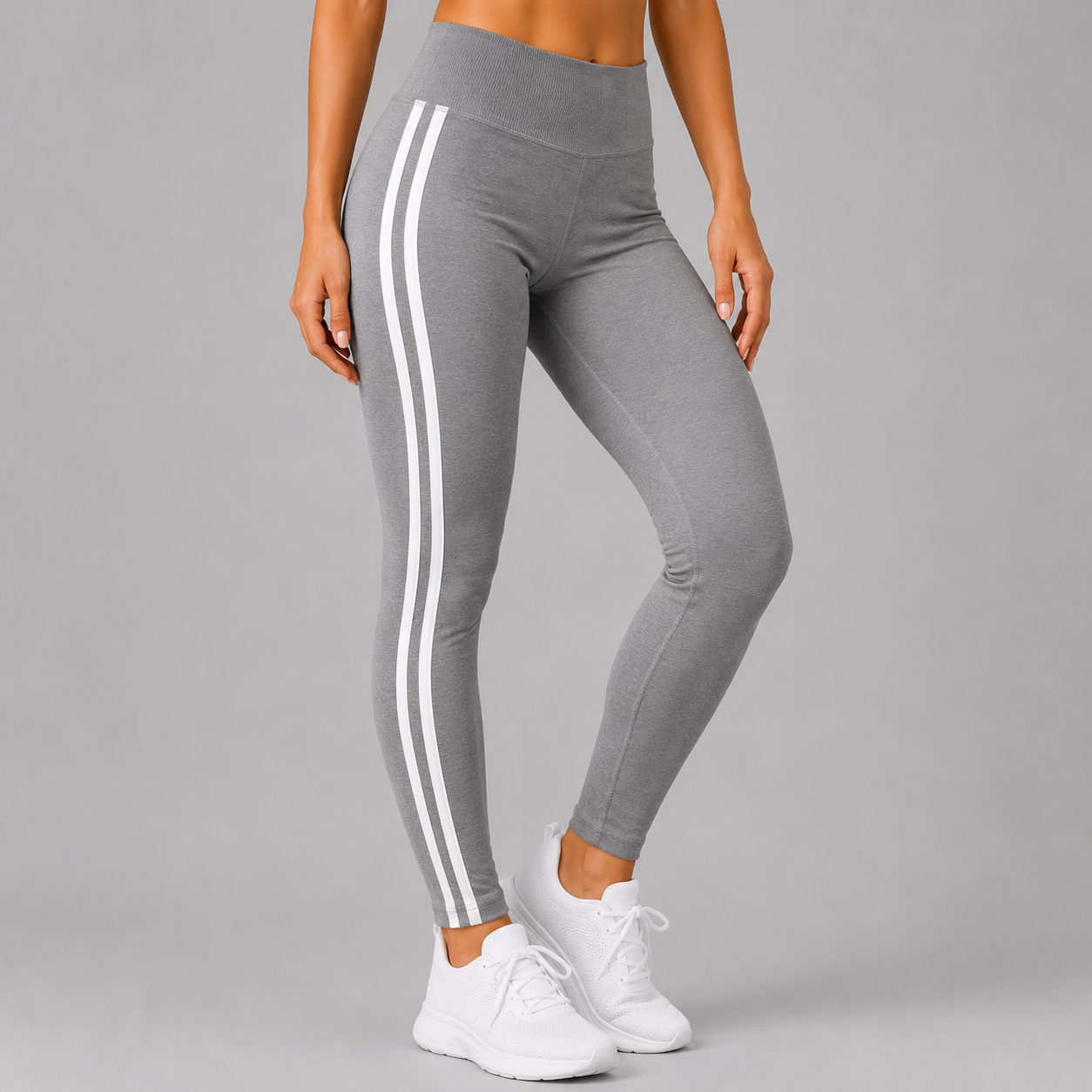 Grey with white stripe high waisted leggings activewear gymwear 