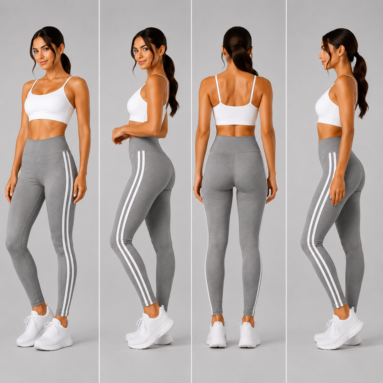 Grey with white stripe high waisted leggings activewear gymwear 