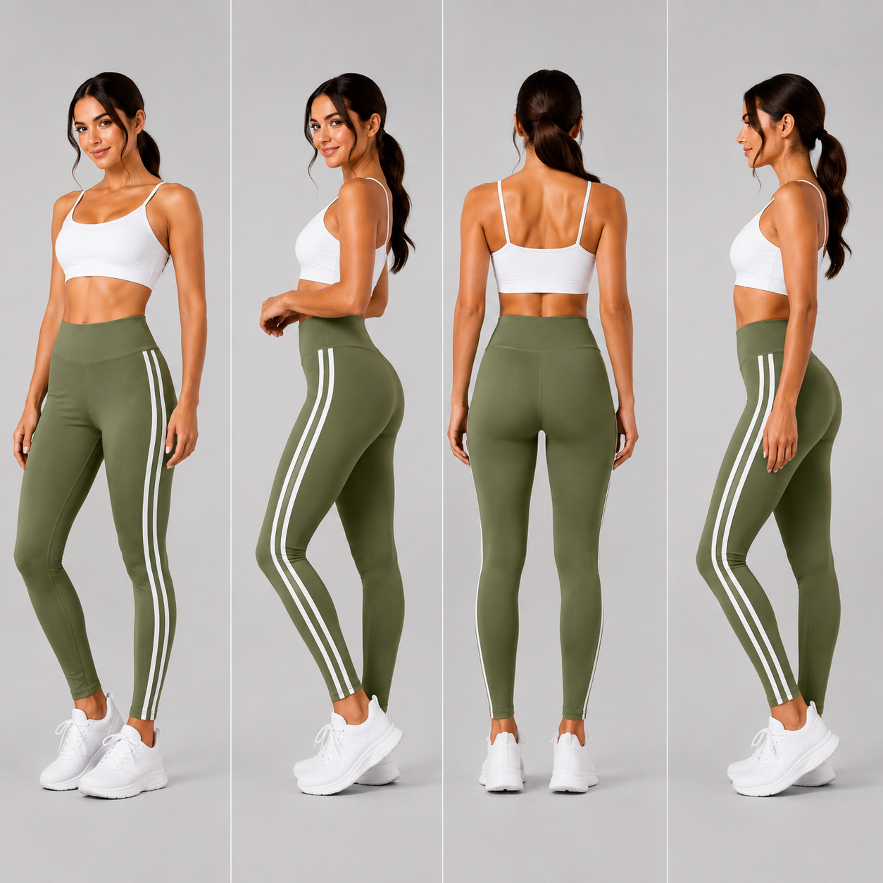 Khaki green with white stripe high waisted leggings activewear gymwear 