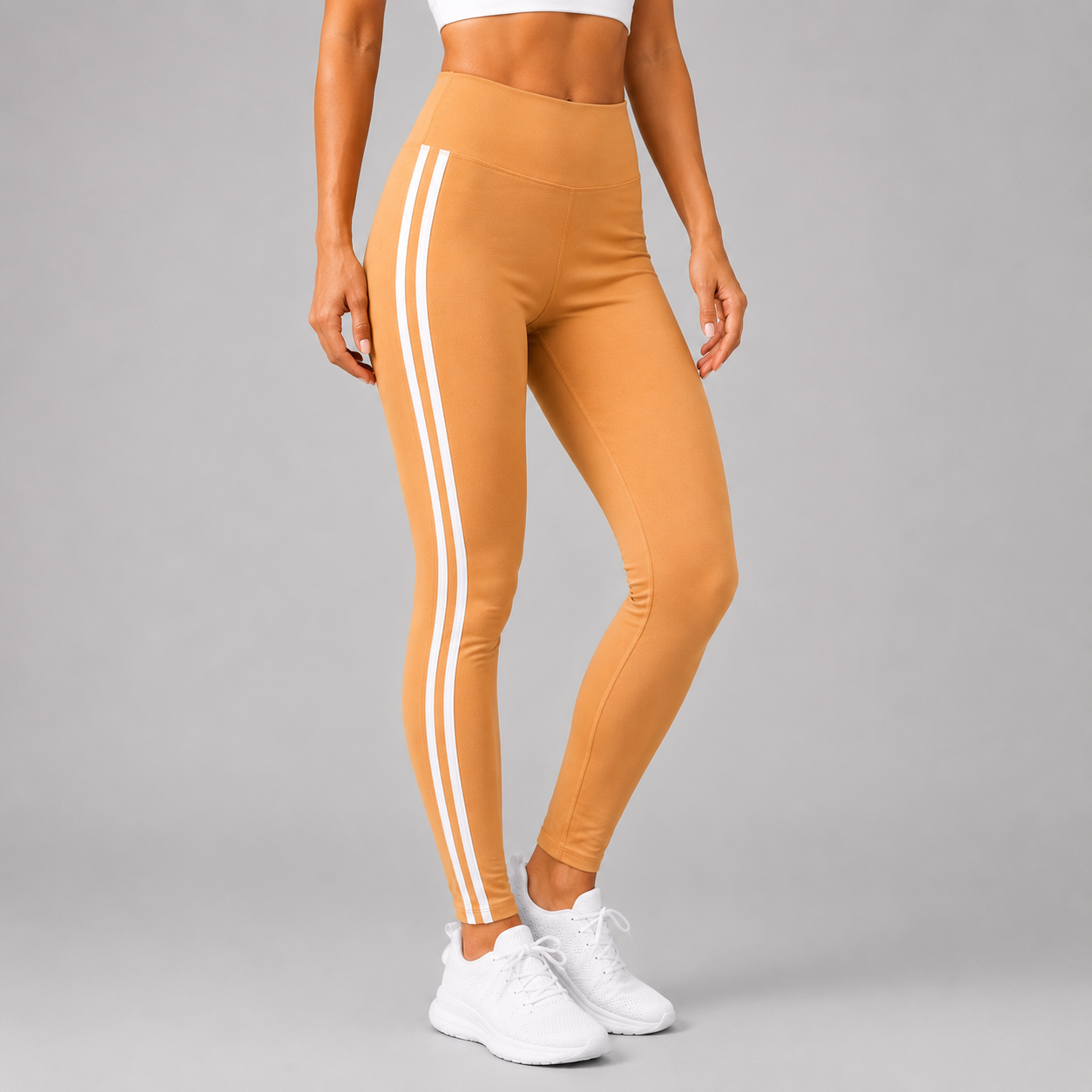 Mustard with white stripe high waisted leggings activewear gymwear 