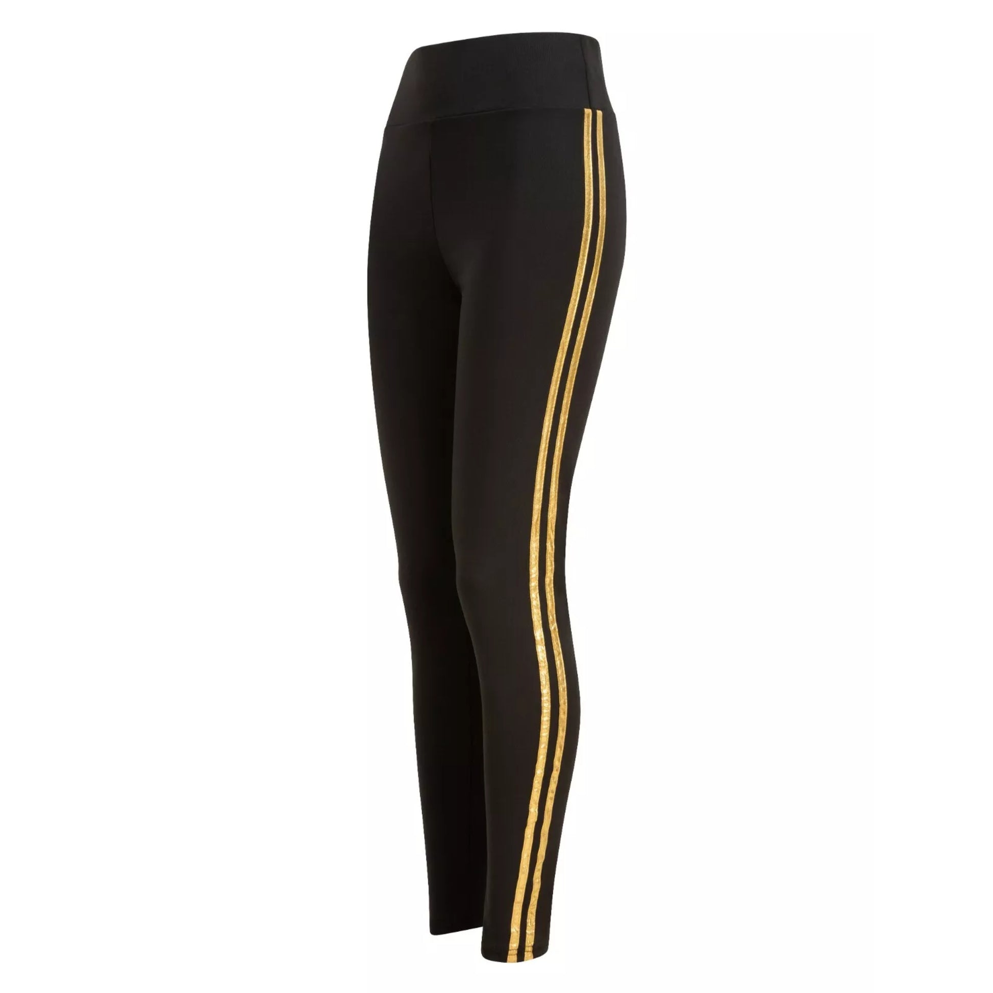 Ladies black with gold stripe high waisted leggings activewear gymwear 