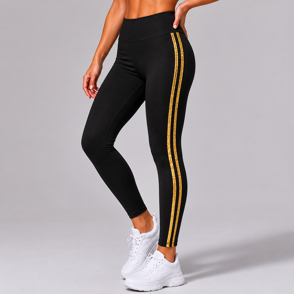 Ladies High Waisted Leggings (Black/Gold)