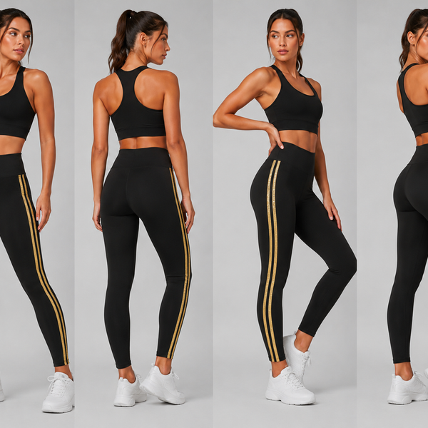 Ladies High Waisted Leggings (Black/Gold)