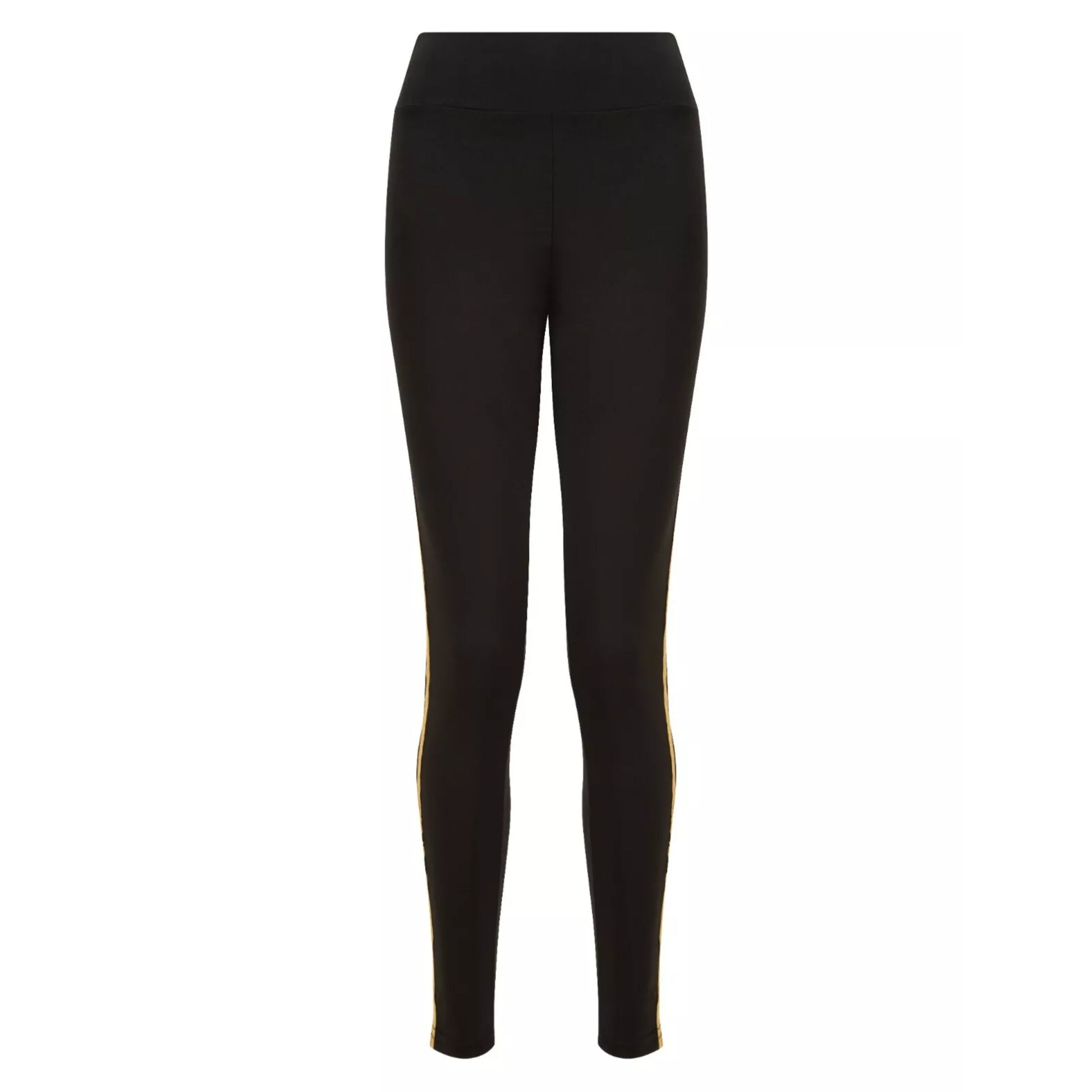 Ladies black with gold stripe high waisted leggings activewear gymwear 