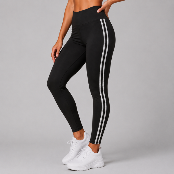 Ladies High Waisted Leggings (Black/Silver)