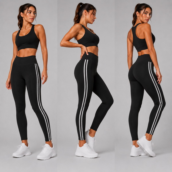 Ladies High Waisted Leggings (Black/Silver)