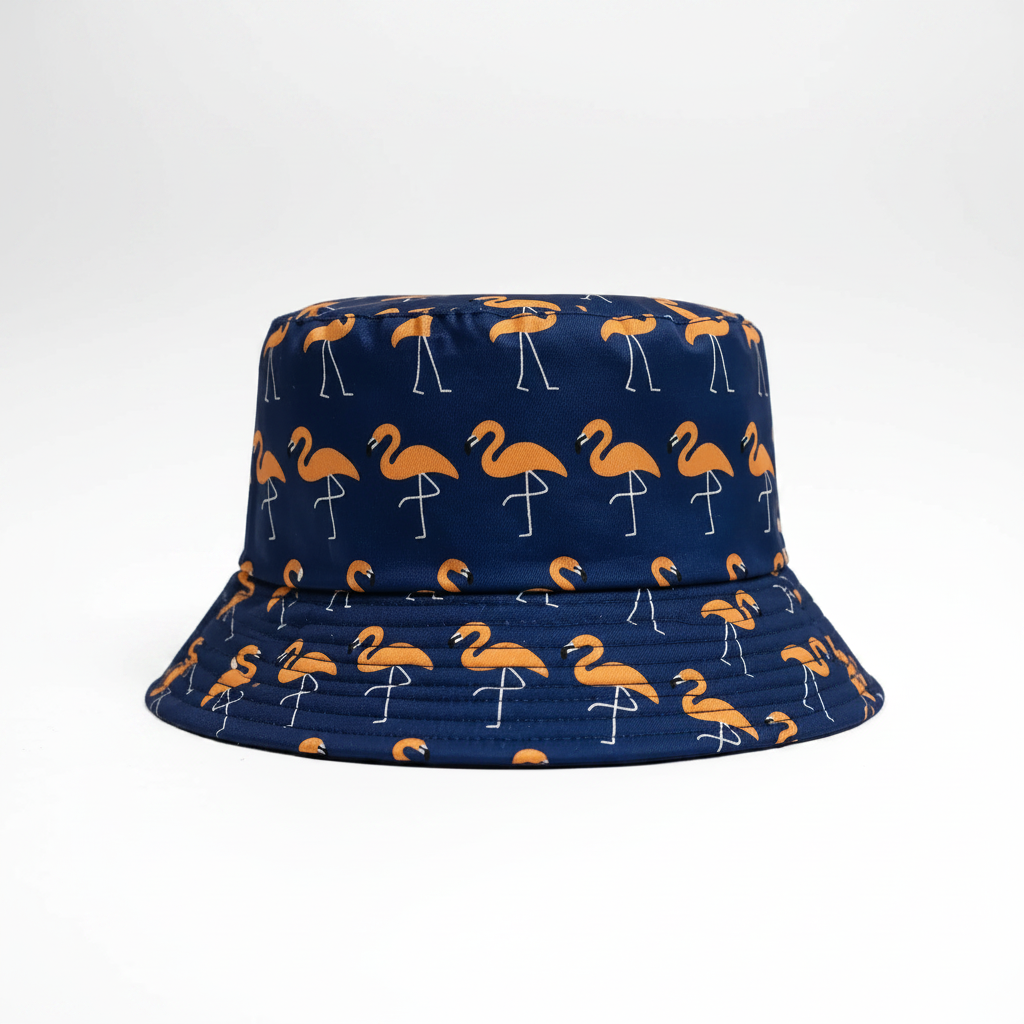 Whale Bucket Hat – Blue bucket hat featuring cute white whale illustrations in an all-over pattern.