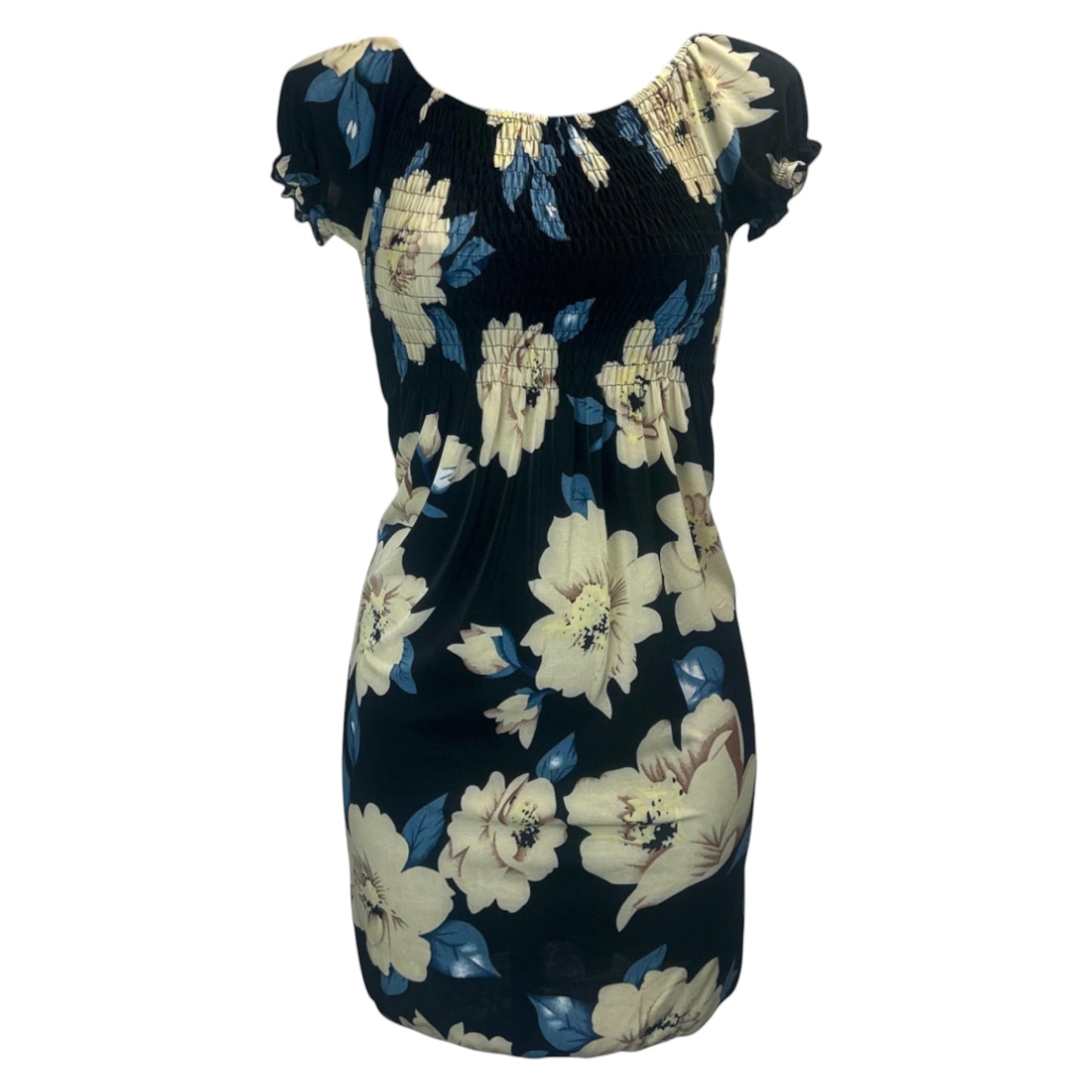 Women's black and white tropical print summer dress with flutter sleeves – lightweight casual beachwear outfit