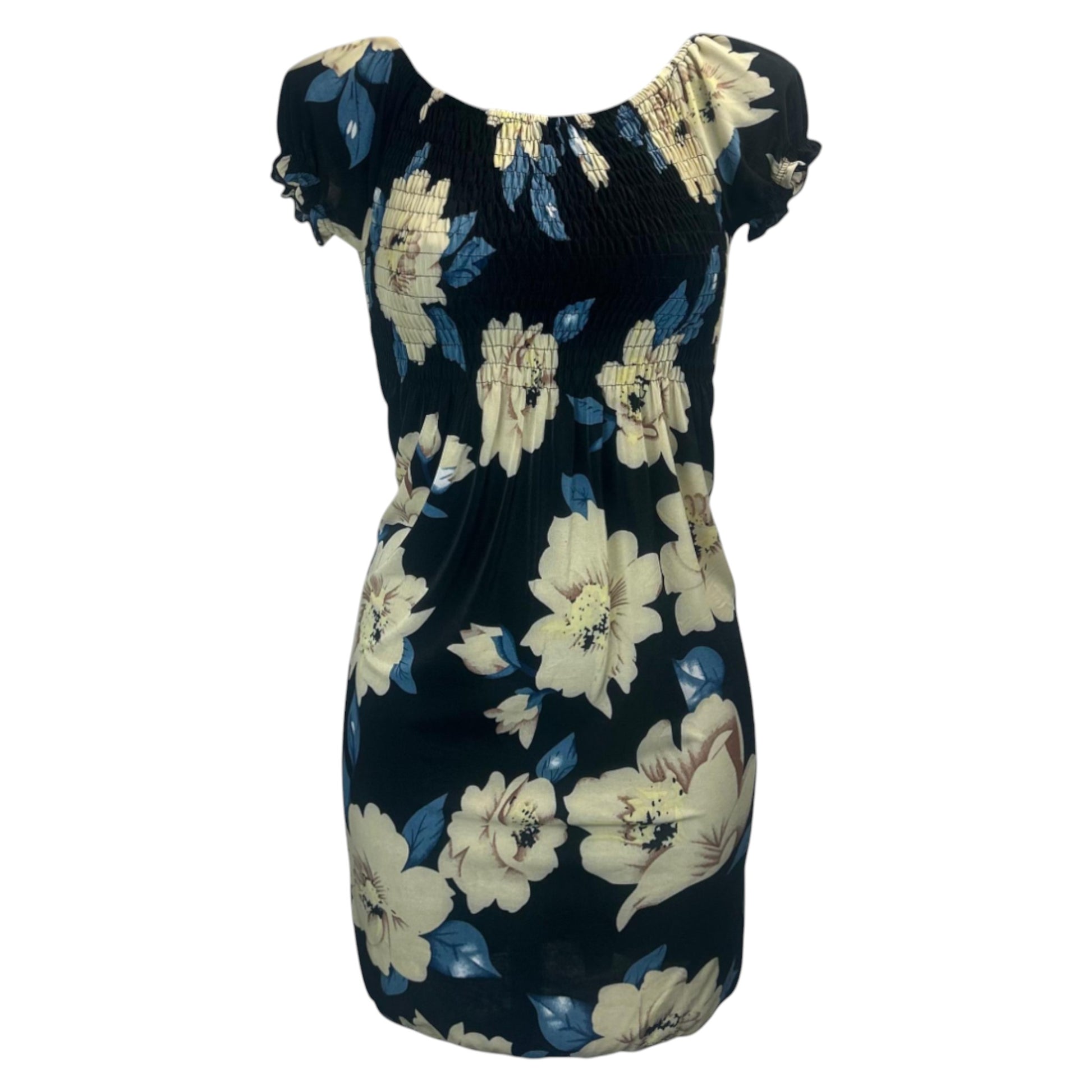 Women's black and white tropical print summer dress with flutter sleeves – lightweight casual beachwear outfit