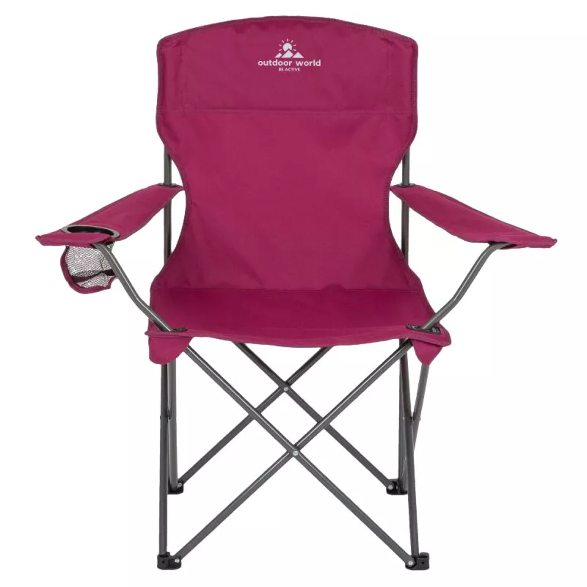 Pink Outdoor World Folding Camping Chair with Cup Holder High Back Waterproof Fabric Durable Steel Legs and Carry Bag