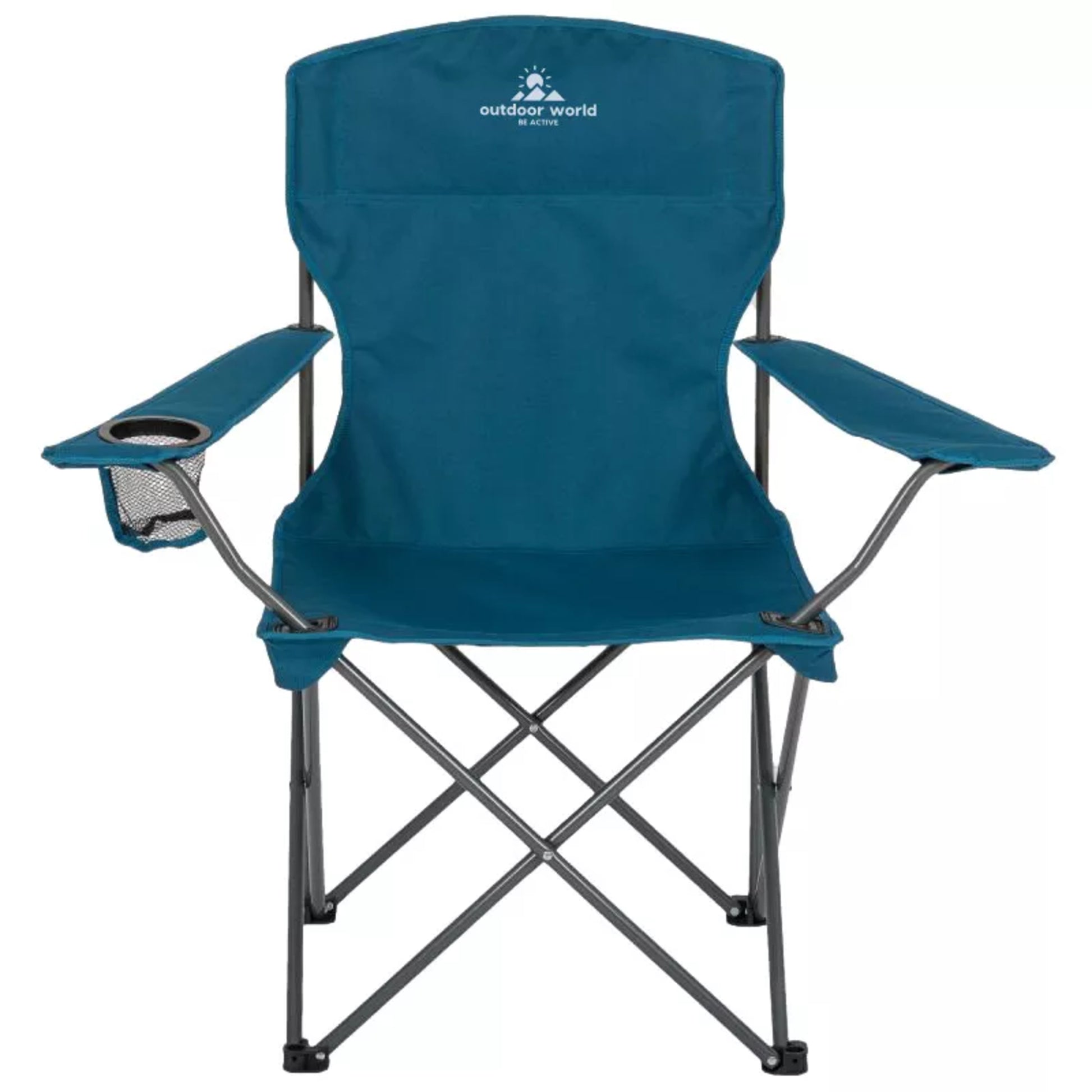 Blue Outdoor World Folding Camping Chair with Cup Holder High Back Waterproof Fabric Durable Steel Legs and Carry Bag