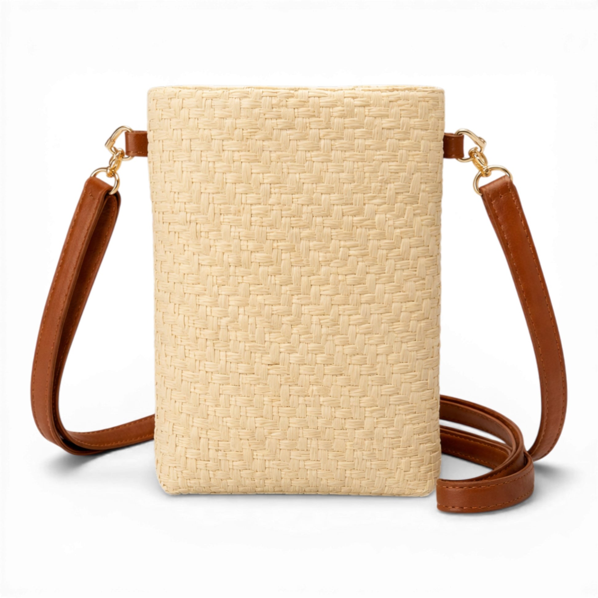 Ladies woven crossbody bag with adjustable strap available in cream. Perfect for small accessories such as your phone, keys, cards and small essentials.