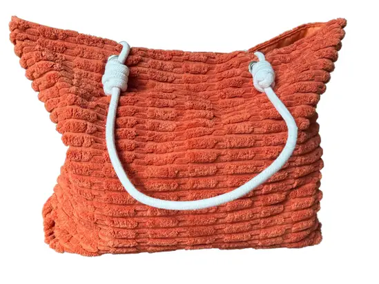 Orange spacious towelling tote bag for beach holidays with soft textured fabric