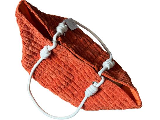 Orange spacious towelling tote bag for beach holidays with soft textured fabric