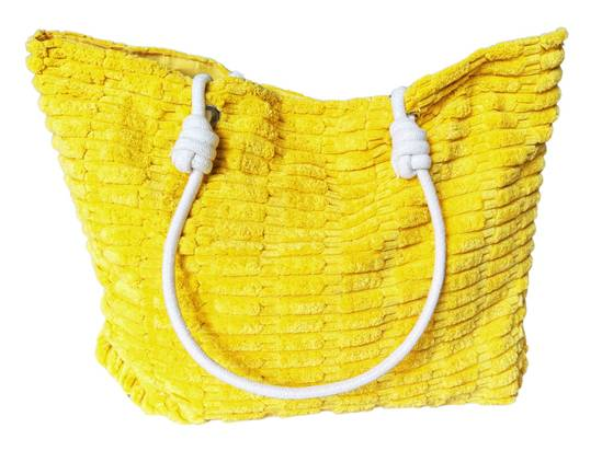 Yellow spacious towelling tote bag for beach holidays with soft textured fabric