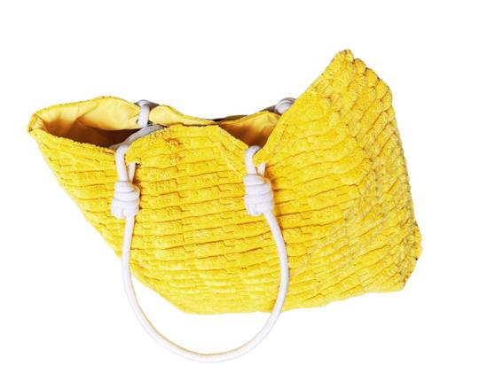 Yellow spacious towelling tote bag for beach holidays with soft textured fabric