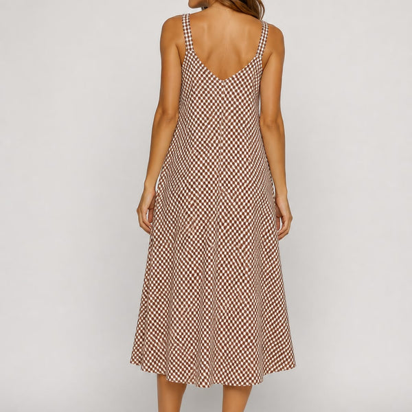 Gingham A-Line Ladies Midi Dress (Terracotta)