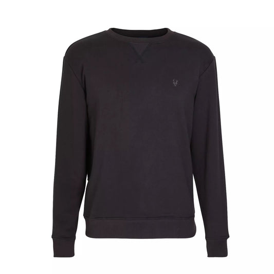 Men's classic crew neck sweatshirt jumper in black with long sleeves and minimalist embroidered chest logo