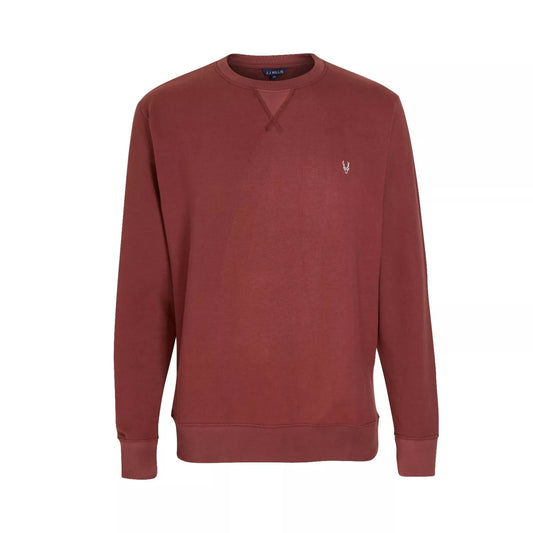 Men's classic crew neck sweatshirt jumper in burgundy with long sleeves and minimalist embroidered chest logo