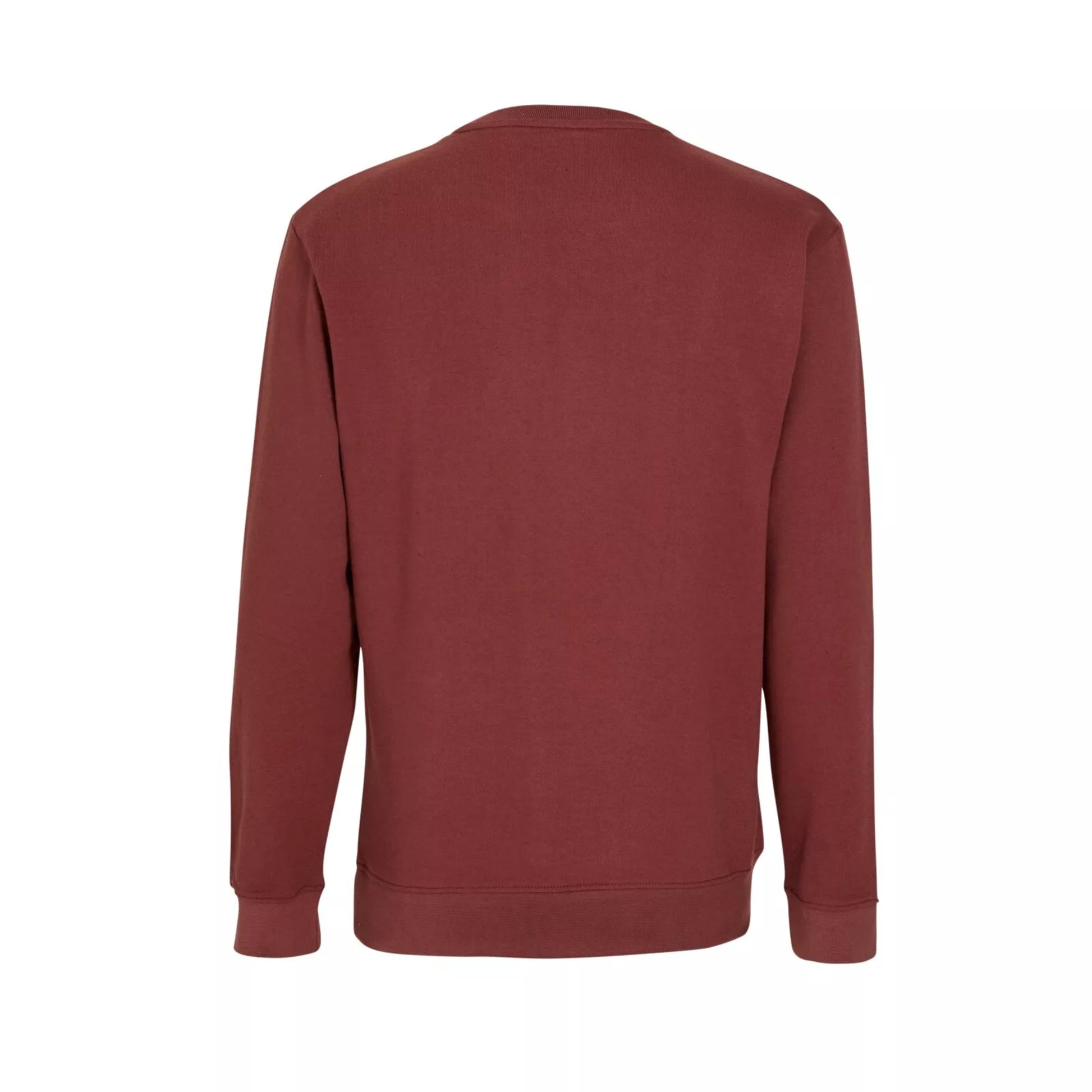 Men's classic crew neck sweatshirt jumper in burgundy with long sleeves and minimalist embroidered chest logo