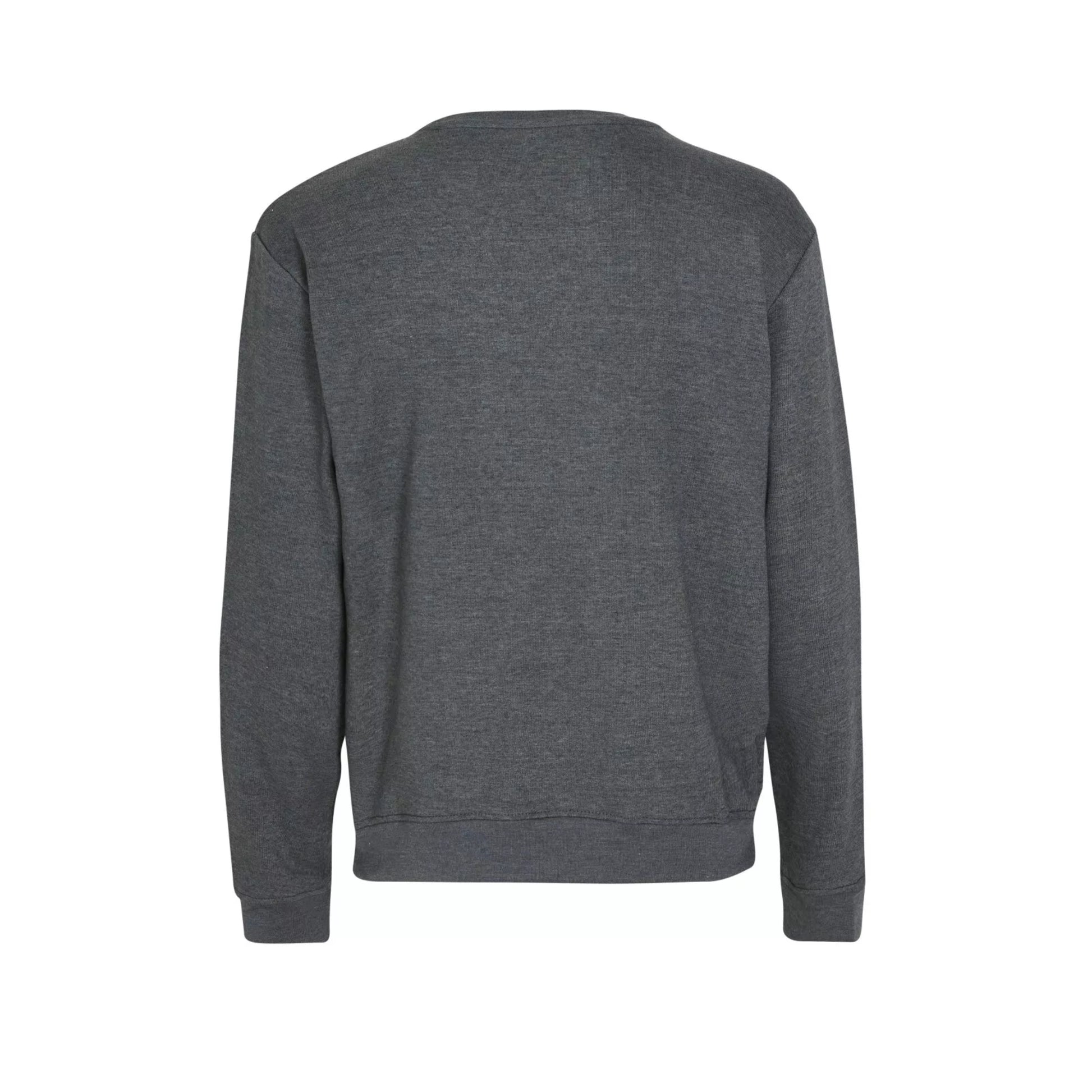 Men's classic crew neck sweatshirt jumper in charcoal with long sleeves and minimalist embroidered chest logo