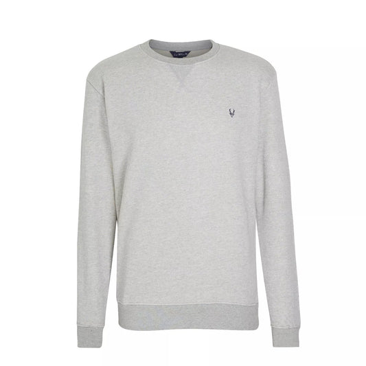 Men's classic crew neck sweatshirt jumper in heather grey with long sleeves and minimalist embroidered chest logo