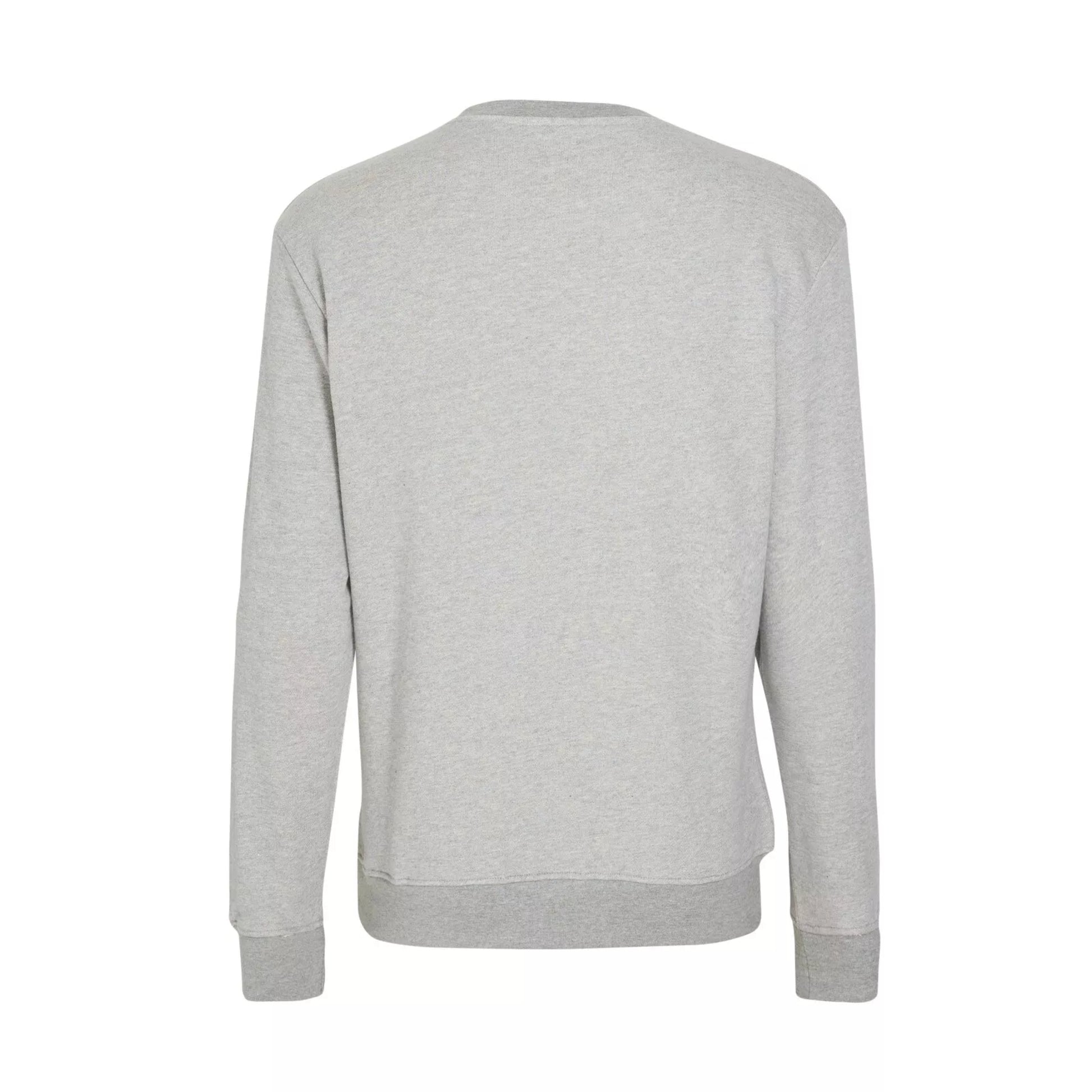 Men's classic crew neck sweatshirt jumper in heather grey with long sleeves and minimalist embroidered chest logo