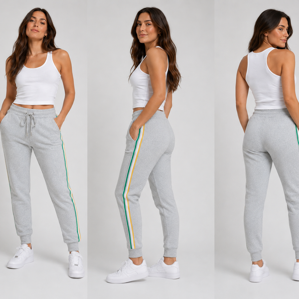 Ladies Fully Lined Contrast Stripe Joggers (Grey)