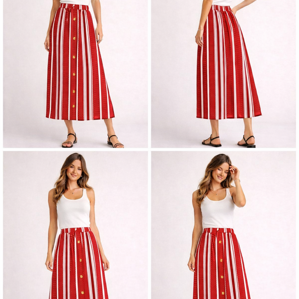 Ladies Button Front Midi Skirt