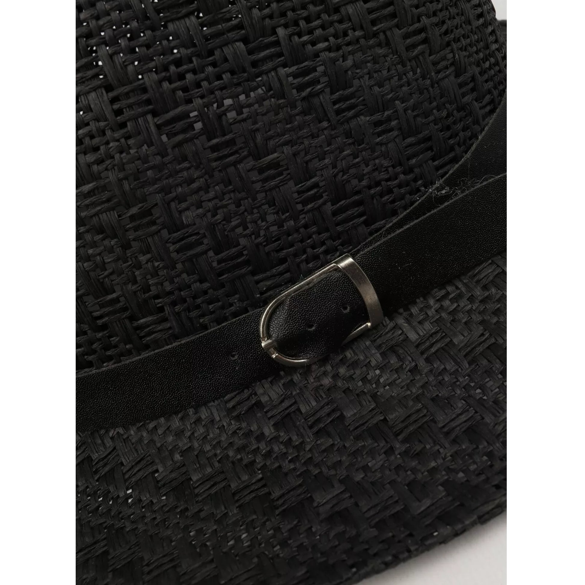 High quality men's black straw fedora hat with black leather band and buckle – breathable summer sun hat for outdoor and casual wear