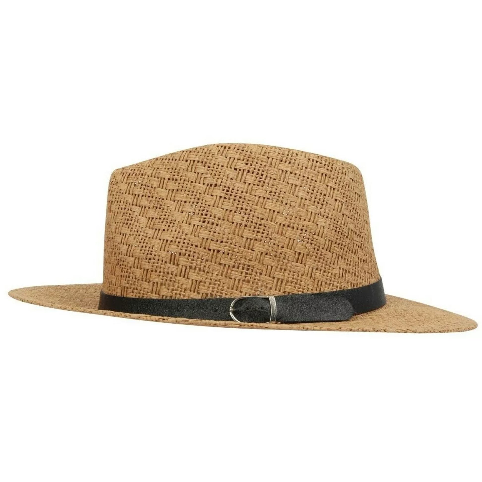 High quality men's straw fedora hat with black leather band and buckle – breathable summer sun hat for outdoor and casual wear