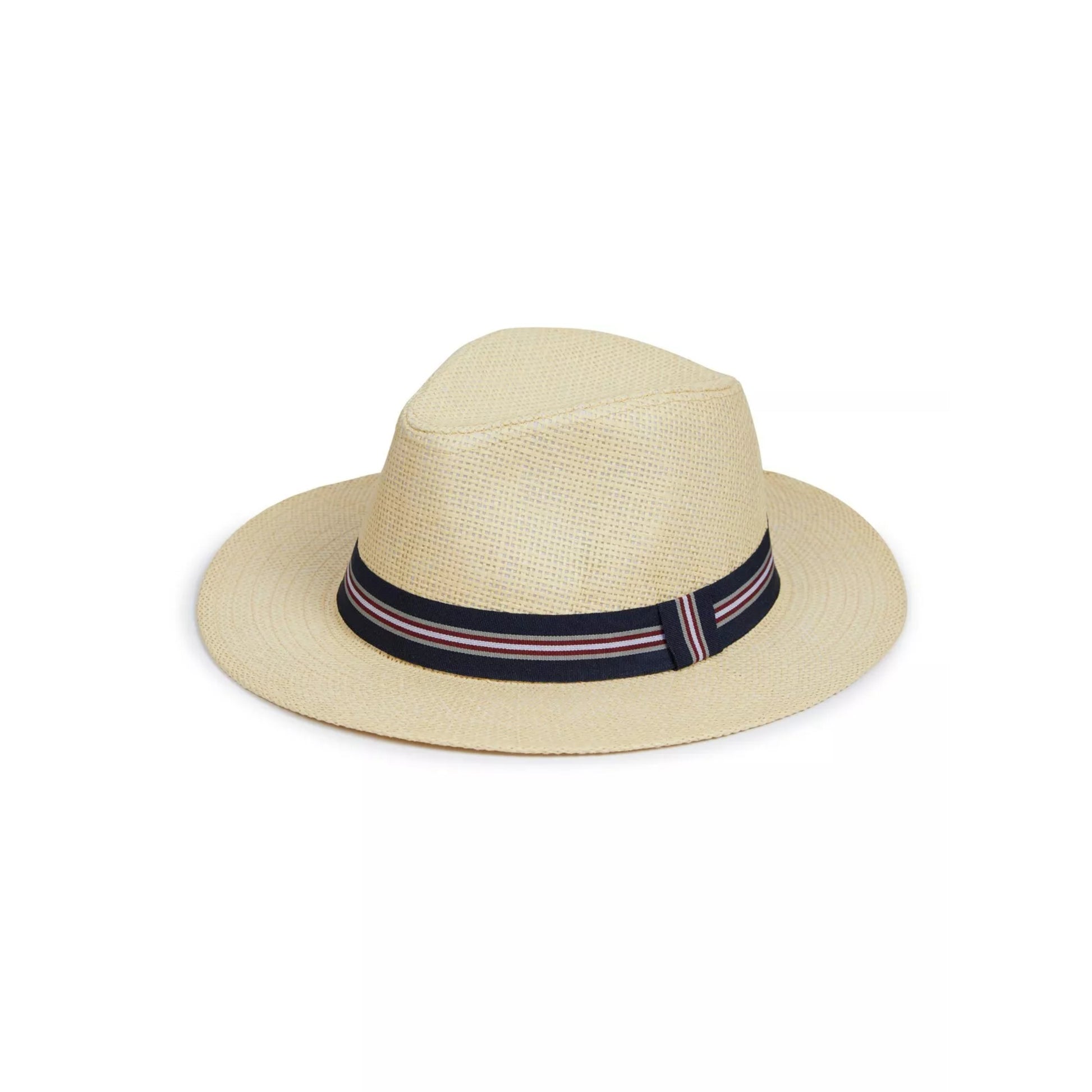 Nicky Adams Countrywear beige Panama style hat with a navy striped band
