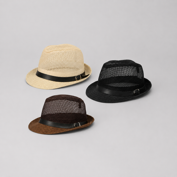 Unisex Straw Hat With Mesh Upper Trilby Style