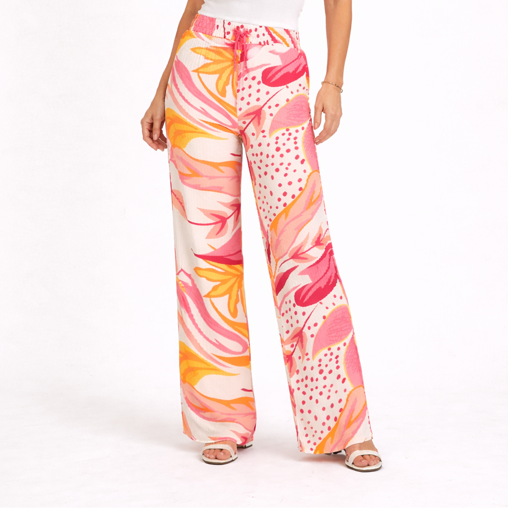 Women’s printed palazzo trousers – wide leg summer pants in bold colourful patterns.