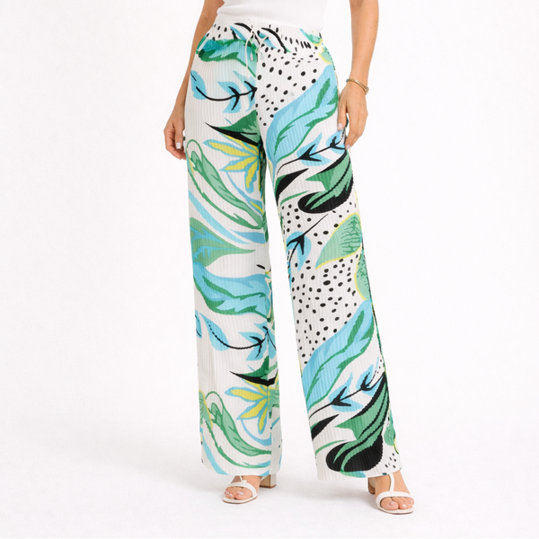 Ladies Jungle Leaf Wide Leg Trousers