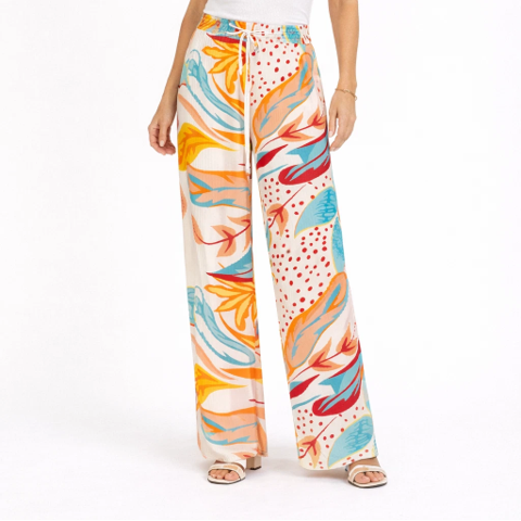 Ladies Coastal Leaf Wide Leg Trousers