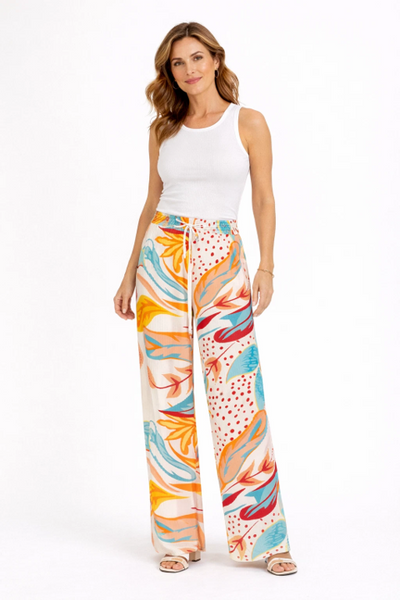 Ladies Coastal Leaf Wide Leg Trousers