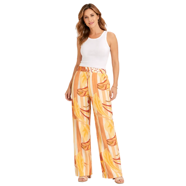 Ladies Golden Palm Stripe Wide Leg Trousers