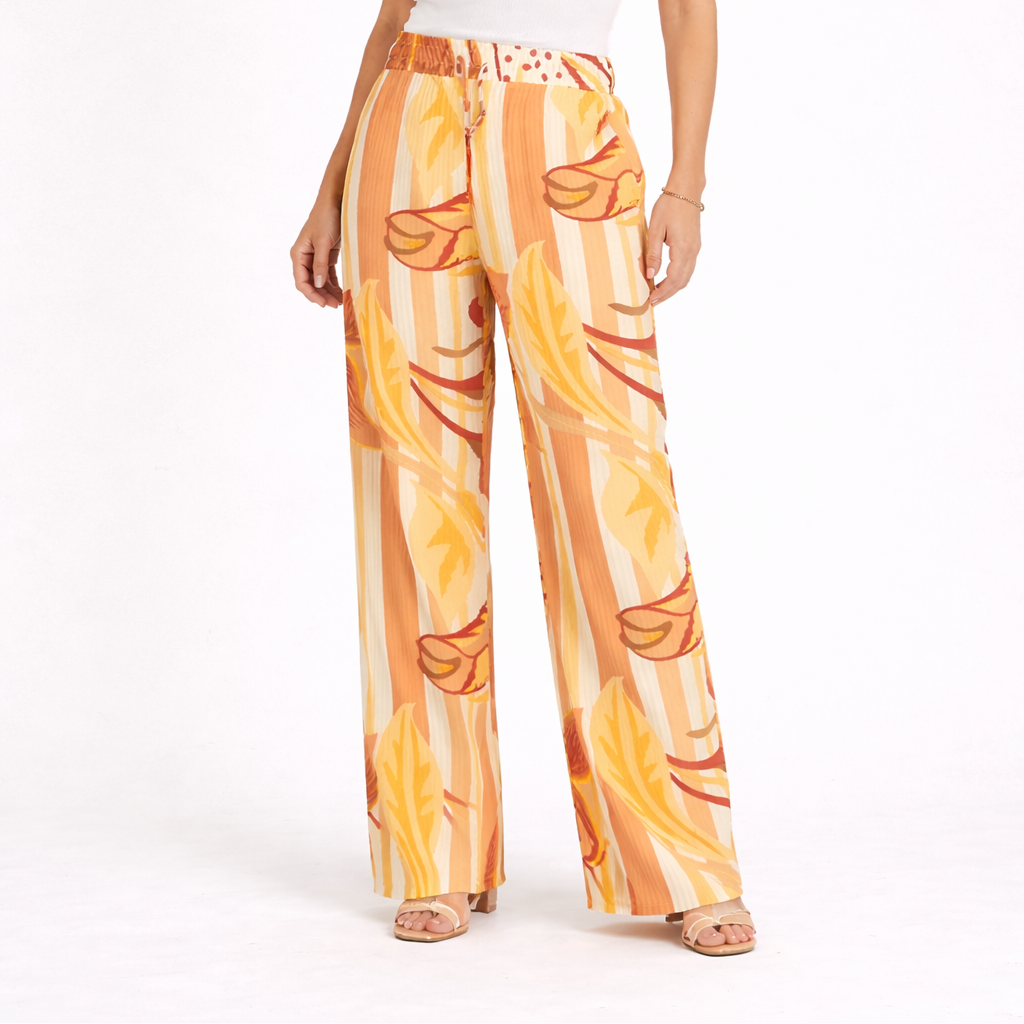 Women’s printed palazzo trousers – wide leg summer pants in bold colourful patterns.