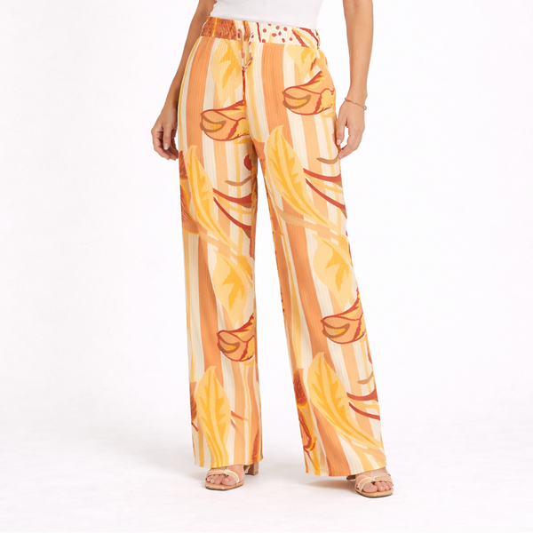 Ladies Golden Palm Stripe Wide Leg Trousers