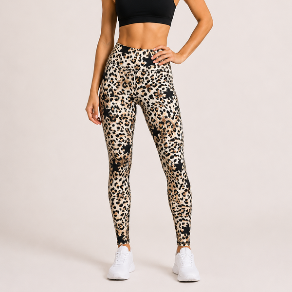 Ladies Leopard Print High Waist Leggings (Beige)