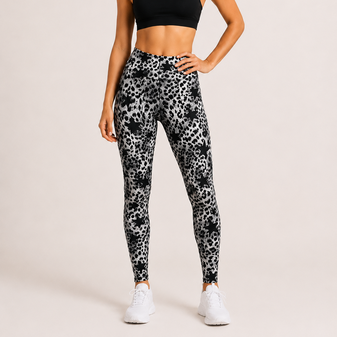 Women's high-waisted leopard print leggings in black – stretchy gym or casual wear