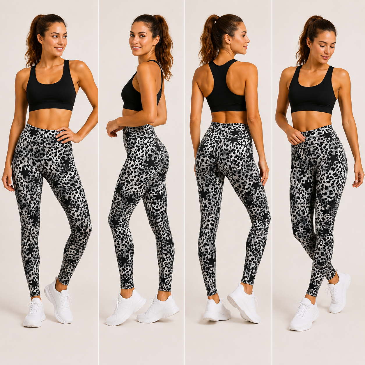 Women's high-waisted leopard print leggings in black – stretchy gym or casual wear