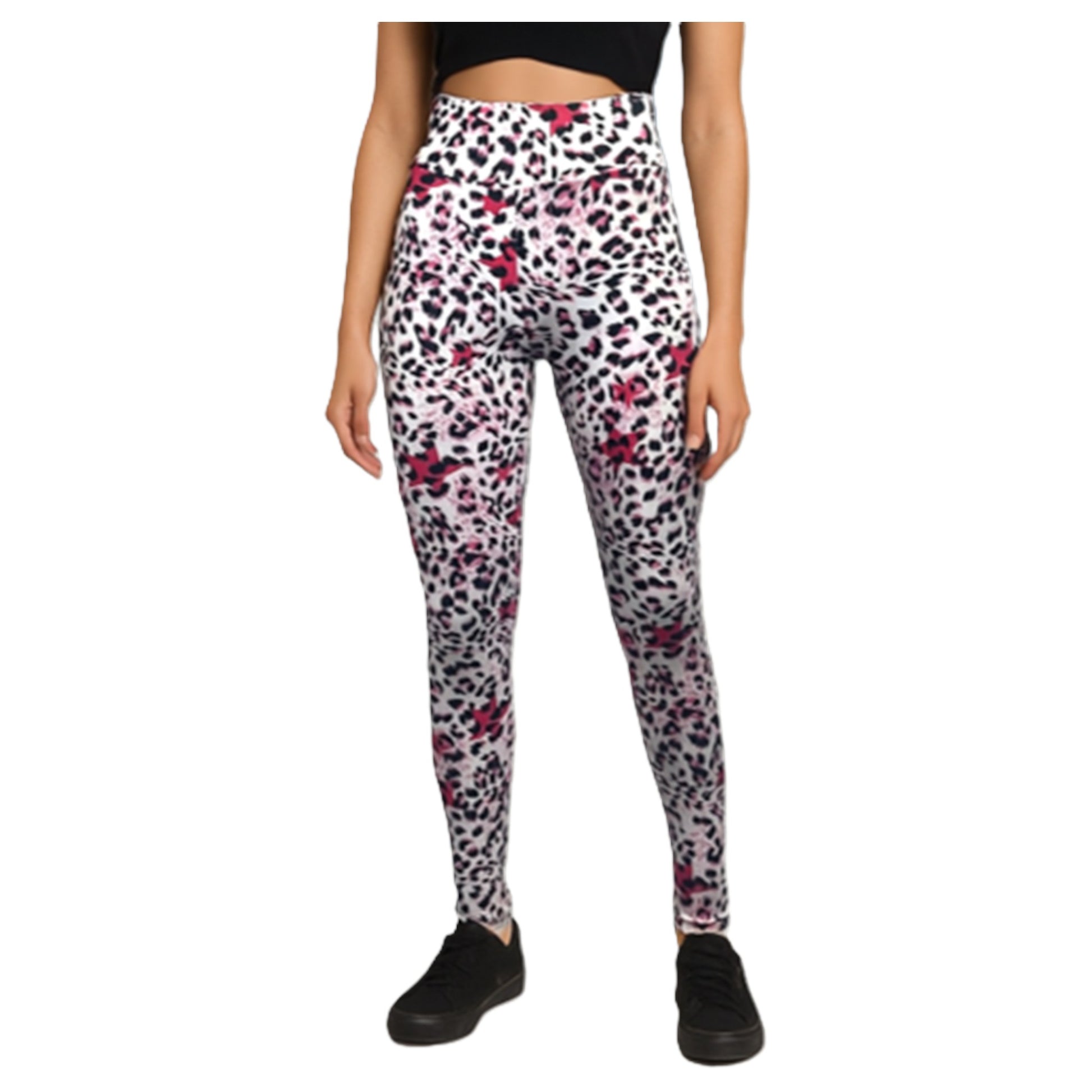 Women's high-waisted leopard print leggings in pink – stretchy gym or casual wear