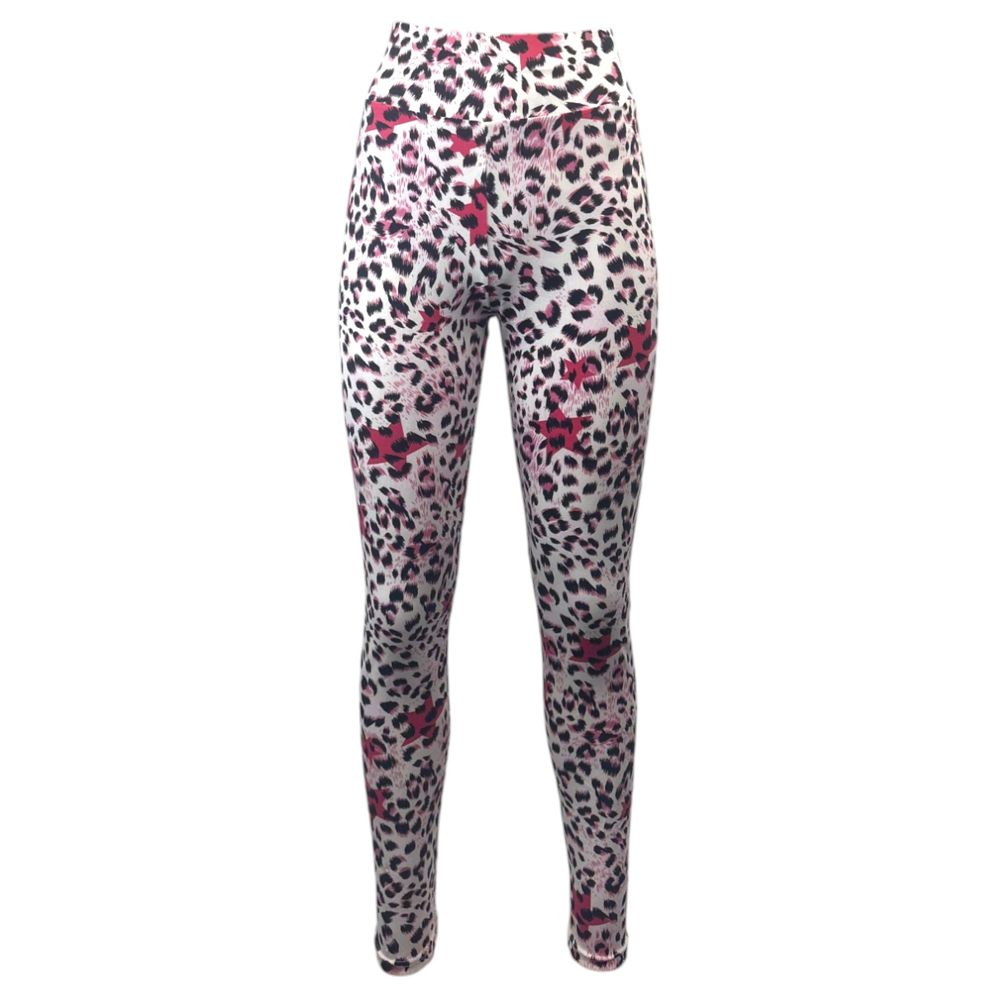 Women's high-waisted leopard print leggings in pink – stretchy gym or casual wear