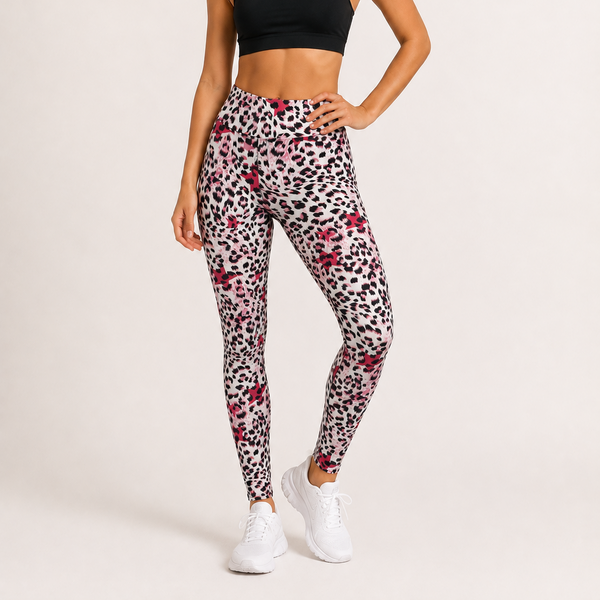 Ladies Leopard Print High Waist Leggings (Pink)